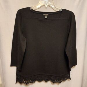 TALBOTS BLACK TOP SIZE PEITITE LARGE RELAXED FIT LACE BOTTOM 3/4 SLEEVE